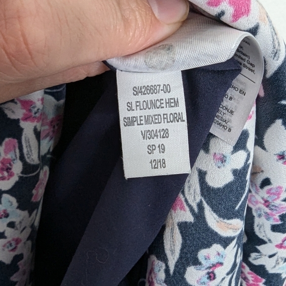 Banana Republic Dress 2 Floral Blue Pink Shift Drop Waist Flounce Hem - Picture 8 of 10